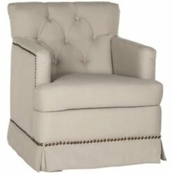 Millicent Swivel Accent Chair with Brass Nail Heads - Taupe - Safavieh