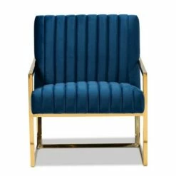 Janelle Velvet Fabric Upholstered Living Room Accent Chair Royal Blue/Gold - Baxton Studio
