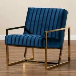 Janelle Velvet Fabric Upholstered Living Room Accent Chair Royal Blue/Gold - Baxton Studio -Living Room Chairs store unnamed file 1617