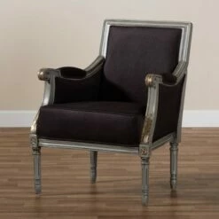 Georgette Velvet Upholstered Armchair Brown/Gray - Baxton Studio -Living Room Chairs store unnamed file 1641