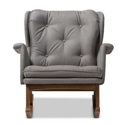 Maggie Mid Century Modern Fabric Upholstered Walnut Finished Rocking Chair Gray, Brown - Baxton Studio 3 Maggie Mid Century Modern Fabric Upholstered Walnut Finished Rocking Chair Gray, Brown - Baxton Studio