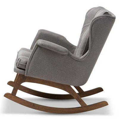 Maggie Mid Century Modern Fabric Upholstered Walnut Finished Rocking Chair Gray, Brown - Baxton Studio 4 Maggie Mid Century Modern Fabric Upholstered Walnut Finished Rocking Chair Gray, Brown - Baxton Studio - Image 2