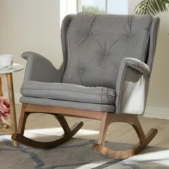 Maggie Mid Century Modern Fabric Upholstered Walnut Finished Rocking Chair Gray, Brown - Baxton Studio 15 Maggie Mid Century Modern Fabric Upholstered Walnut Finished Rocking Chair Gray, Brown - Baxton Studio -Living Room Chairs store unnamed file 1657