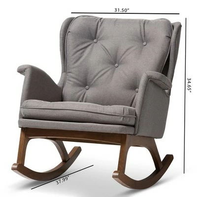 Maggie Mid Century Modern Fabric Upholstered Walnut Finished Rocking Chair Gray, Brown - Baxton Studio 10 Maggie Mid Century Modern Fabric Upholstered Walnut Finished Rocking Chair Gray, Brown - Baxton Studio - Image 8