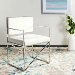 Kian Velvet Directors Chair - White/Silver - Safavieh