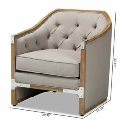 Terina Industrial Oak Wood Armchair with Metal Accents Beige - Baxton Studio
