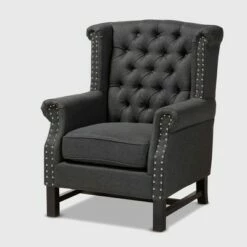 Charrette Button Tufted Armchair - Baxton Studio Gray -Living Room Chairs store unnamed file 1901