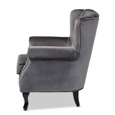 Relena Velvet Wood Armchair - Baxton Studio Gray/dark Brown 4 Relena Velvet Wood Armchair - Baxton Studio Gray/dark Brown - Image 2