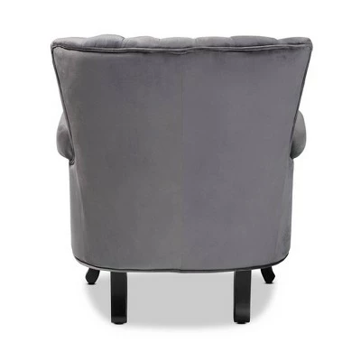 Relena Velvet Wood Armchair - Baxton Studio Gray/dark Brown 5 Relena Velvet Wood Armchair - Baxton Studio Gray/dark Brown - Image 3