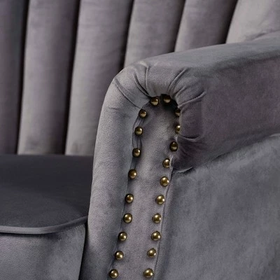 Relena Velvet Wood Armchair - Baxton Studio Gray/dark Brown 7 Relena Velvet Wood Armchair - Baxton Studio Gray/dark Brown - Image 5