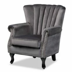 Relena Velvet Wood Armchair - Baxton Studio Gray/dark Brown 22 Relena Velvet Wood Armchair - Baxton Studio Gray/dark Brown -Living Room Chairs store unnamed file 1911