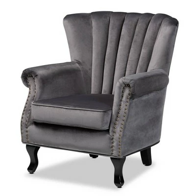 Relena Velvet Wood Armchair - Baxton Studio Gray/dark Brown 12 Relena Velvet Wood Armchair - Baxton Studio Gray/dark Brown - Image 10
