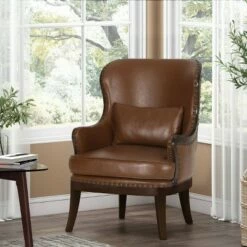 Mantua Contemporary Upholstered Accent Chair with Nailhead Trim - Christopher Knight Home Cognac Brown/dark Brown