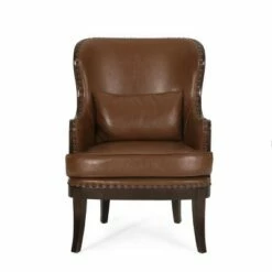 Mantua Contemporary Upholstered Accent Chair with Nailhead Trim - Christopher Knight Home Cognac Brown/dark Brown -Living Room Chairs store unnamed file 1947