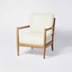 Threshold Designed W/Studio McGee Park Valley Ladder Back Wood Arm Accent Chair - Threshold™ designed with Studio McGee Cream -Living Room Chairs store unnamed file 197