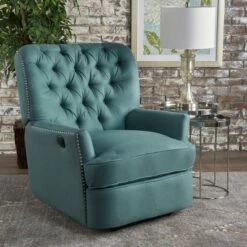 Salomo Tufted Fabric Power Recliner - Christopher Knight Home Dark Teal -Living Room Chairs store unnamed file 2052