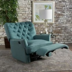 Salomo Tufted Fabric Power Recliner - Christopher Knight Home Dark Teal -Living Room Chairs store unnamed file 2053