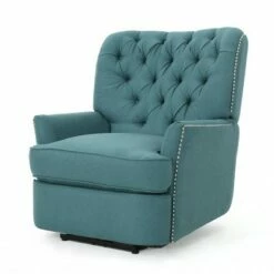 Salomo Tufted Fabric Power Recliner - Christopher Knight Home Dark Teal -Living Room Chairs store unnamed file 2056