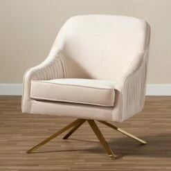 Amaya Velvet Lounge Chair Light Beige/Gold - Baxton Studio