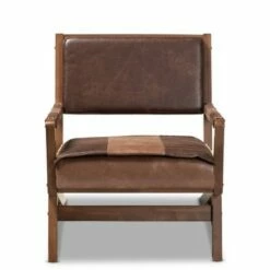 Rovelyn Faux Leather Walnut Finished Wood Lounge Chair Brown - Baxton Studio -Living Room Chairs store unnamed file 2196