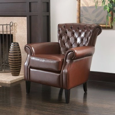 Franklin Bonded Club Chair Brown Leather - Christopher Knight Home 3 Franklin Bonded Club Chair Brown Leather - Christopher Knight Home