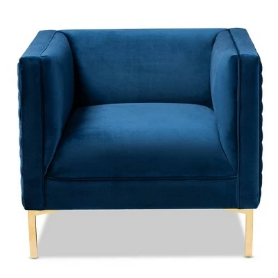 Seraphin Velvet Upholstered Chair Blue/Gold - Baxton Studio 10 Seraphin Velvet Upholstered Chair Blue/Gold - Baxton Studio - Image 8