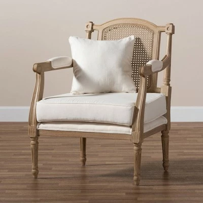 Clemence Upholstered Whitewashed Wood Accent Chair Ivory/Oak - Baxton Studio 4 Clemence Upholstered Whitewashed Wood Accent Chair Ivory/Oak - Baxton Studio - Image 2