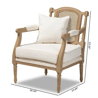 Clemence Upholstered Whitewashed Wood Accent Chair Ivory/Oak - Baxton Studio 6 Clemence Upholstered Whitewashed Wood Accent Chair Ivory/Oak - Baxton Studio - Image 4