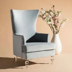 Living Room Chairs store 13 Geode Modern Wingback Chair - Safavieh Light Silver