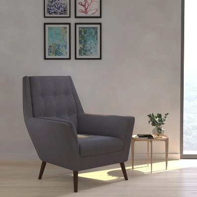 Merrick Lane High-Back Arm Chair Contemporary Gray Button Tufted Fabric Upholstered Accent Side Chair 3 Merrick Lane High-Back Arm Chair Contemporary Gray Button Tufted Fabric Upholstered Accent Side Chair