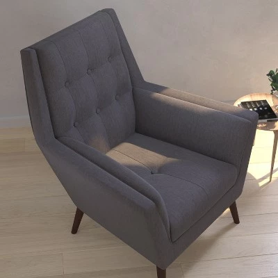 Merrick Lane High-Back Arm Chair Contemporary Gray Button Tufted Fabric Upholstered Accent Side Chair 4 Merrick Lane High-Back Arm Chair Contemporary Gray Button Tufted Fabric Upholstered Accent Side Chair - Image 2