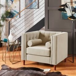 Karissa Tuxedo Faux Leather Arm Chair - Inspire Q Beige -Living Room Chairs store unnamed file 2433