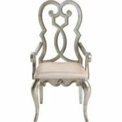 Set of 2 Arm Chairs with Open Scrolled Design Back Champagne Gold - Benzara