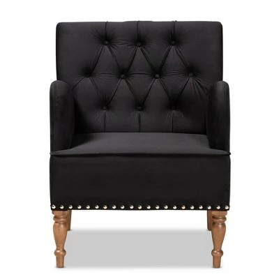 Eri Velvet and Wood Armchair - Baxton Studio Black/walnut Brown 3 Eri Velvet and Wood Armchair - Baxton Studio Black/walnut Brown