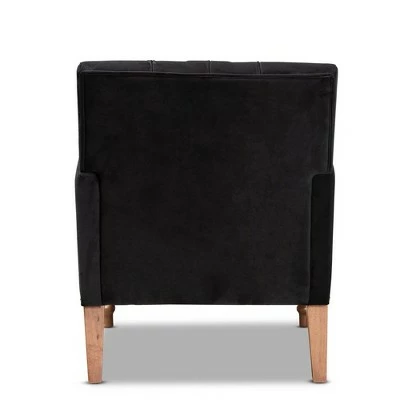 Eri Velvet and Wood Armchair - Baxton Studio Black/walnut Brown 5 Eri Velvet and Wood Armchair - Baxton Studio Black/walnut Brown - Image 3