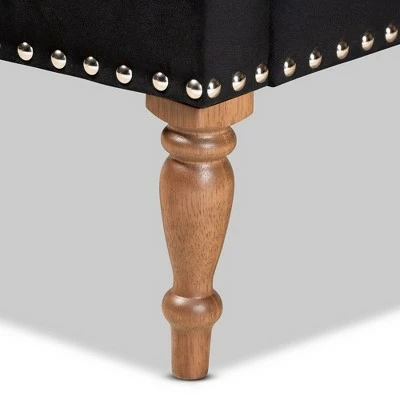 Eri Velvet and Wood Armchair - Baxton Studio Black/walnut Brown 7 Eri Velvet and Wood Armchair - Baxton Studio Black/walnut Brown - Image 5