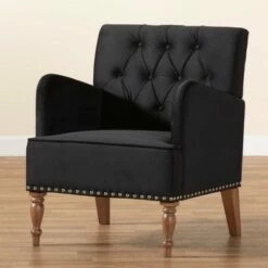 Eri Velvet and Wood Armchair - Baxton Studio Black/walnut Brown 17 Eri Velvet and Wood Armchair - Baxton Studio Black/walnut Brown -Living Room Chairs store unnamed file 2495