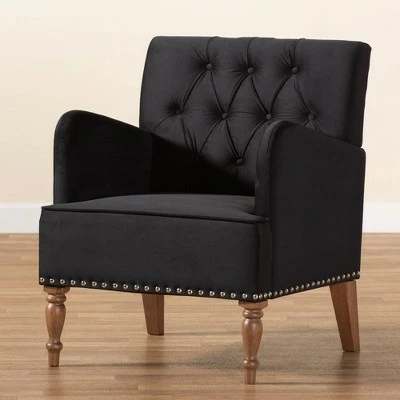 Eri Velvet and Wood Armchair - Baxton Studio Black/walnut Brown 9 Eri Velvet and Wood Armchair - Baxton Studio Black/walnut Brown - Image 7