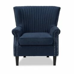 Wilhelm Velvet Wood Armchair Blue/Dark Brown - Baxton Studio