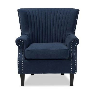 Wilhelm Velvet Wood Armchair Blue/Dark Brown - Baxton Studio 3 Wilhelm Velvet Wood Armchair Blue/Dark Brown - Baxton Studio