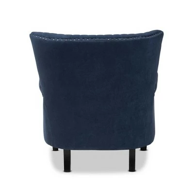 Wilhelm Velvet Wood Armchair Blue/Dark Brown - Baxton Studio 5 Wilhelm Velvet Wood Armchair Blue/Dark Brown - Baxton Studio - Image 3