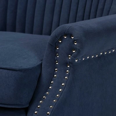 Wilhelm Velvet Wood Armchair Blue/Dark Brown - Baxton Studio 7 Wilhelm Velvet Wood Armchair Blue/Dark Brown - Baxton Studio - Image 5