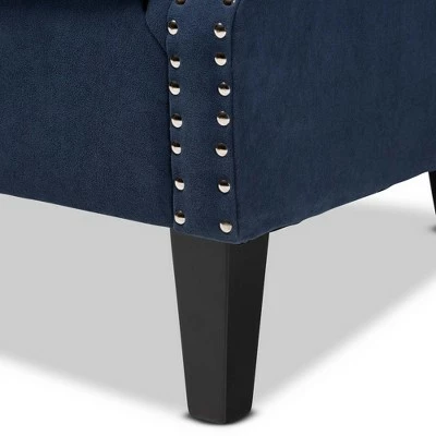 Wilhelm Velvet Wood Armchair Blue/Dark Brown - Baxton Studio 8 Wilhelm Velvet Wood Armchair Blue/Dark Brown - Baxton Studio - Image 6