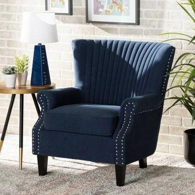 Wilhelm Velvet Wood Armchair Blue/Dark Brown - Baxton Studio 10 Wilhelm Velvet Wood Armchair Blue/Dark Brown - Baxton Studio - Image 8