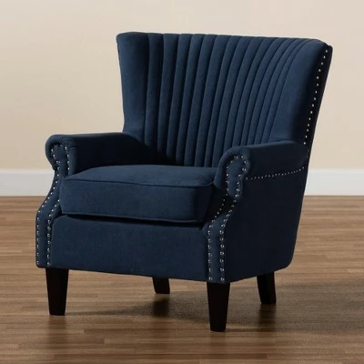 Wilhelm Velvet Wood Armchair Blue/Dark Brown - Baxton Studio 11 Wilhelm Velvet Wood Armchair Blue/Dark Brown - Baxton Studio - Image 9