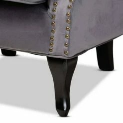 Fletcher Velvet and Wood Armchair Gray/Dark Brown - Baxton Studio -Living Room Chairs store unnamed file 2544