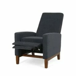 Kalstrom Contemporary Fabric Upholstered Pushback Recliner - Christopher Knight Home Navy Blue/brown