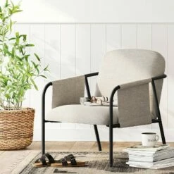 Faison Linen and Metal Sling Accent Chair Cream - Threshold™