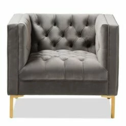 Zanetta Luxe And Glamour Velvet Upholstered Gold Finished Lounge Chair - Baxton Studio Gray