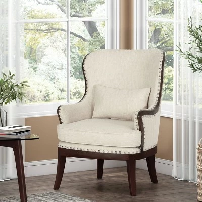 Mantua Contemporary Fabric Upholstered Accent Chair with Nailhead Trim - Christopher Knight Home Beige/dark Brown 3 Mantua Contemporary Fabric Upholstered Accent Chair with Nailhead Trim - Christopher Knight Home Beige/dark Brown